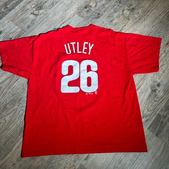 Majestic Philadelphia Phillies Chase Utley Red Baseball Jersey Tee - Picture 1 of 8